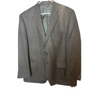Chaps Mens 48R Wool Sport Coat Charcoal Houndstooth Preppy Academia Casual